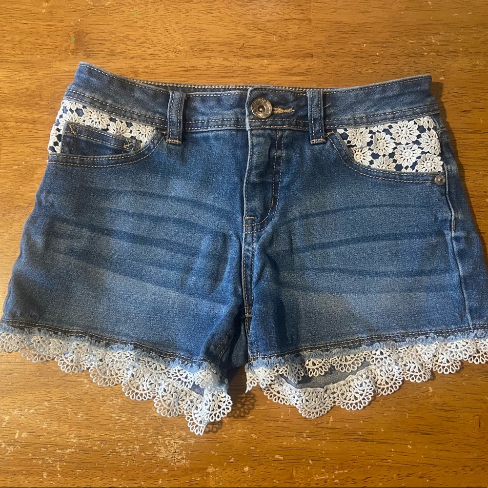 Justice Girls Denim Shorts with Lace Trim Size 12R